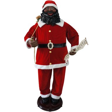 Christmas Time 58-In. African American Dancing Santa Claus with Naughty & Nice List, Animated Indoor Christmas Holiday Home Decor