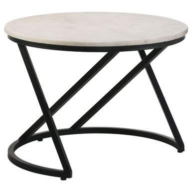 Miguel Round Accent Table with Marble Top White and Black