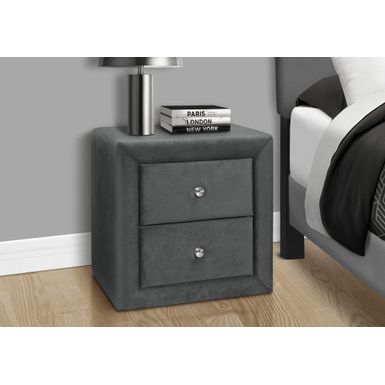 Bedroom Accent/ Nightstand/ End/ Side/ Lamp/ Storage Drawer/ Bedroom/ Upholstered/ Velvet/ Grey/ Transitional