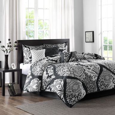 Black Vienna 7 Piece Cotton Printed Comforter Set Queen