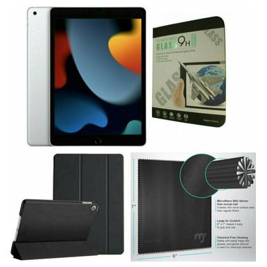 Apple 10.2-Inch iPad (9th Generation) with Wi-Fi 256GB Silver Black Case Bundle