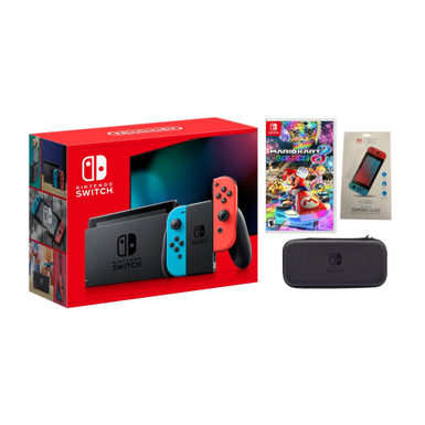 Nintendo Switch Neon + Mario Kart 8 Deluxe Bundle with Accessories