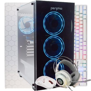 Periphio Blue Gaming PC Tower Desktop Computer, Intel Quad Core i5 3.4GHz, 16GB RAM, 120GB SSD + 1TB 7200 RPM HDD, Windows 10, Nvidia GT1030 Graphics Card, RGB, HDMI, Wi-Fi