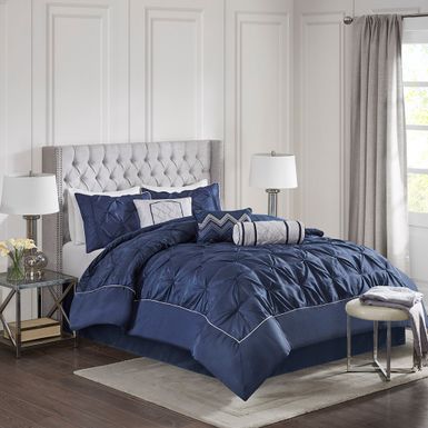 Navy Laurel 7 Piece Tufted Comforter Set King