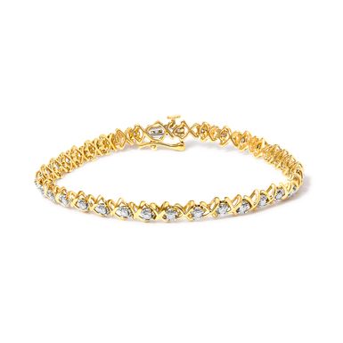 10k Yellow Gold-Plated Sterling Silver 1.00 Cttw Round-Cut Diamond X-Link 7.50" Bracelet (I-J Color, I3 Clarity)