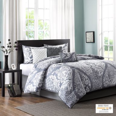 Grey Vienna 7 Piece Cotton Printed Comforter Set Cal King