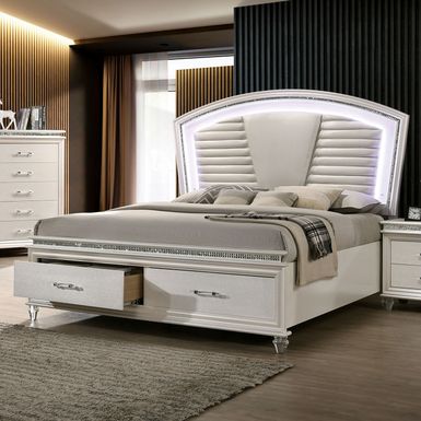 Contemporary Wood Queen Bed with LED in Silver