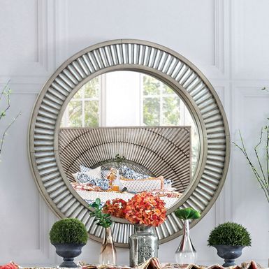 Transitional Round Mirror in Antique Gray