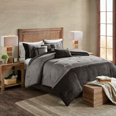 Grey Boone 7 Piece Faux Suede Comforter Set, King