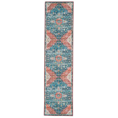 Wania Teal And Rust 2X8 Washable Area Rug