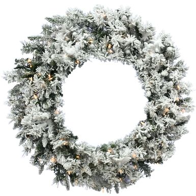 Fraser Hill Farm 36-In. Mountain Pine Flocked Wreath with Warm White LED Lights