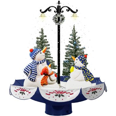 Christmas Time 29-In. Musical Snowy Indoor Holiday Decor, Snow-Family Scene with Blue Umbrella Base