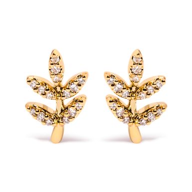 10K Yellow Gold 1/10 Cttw Diamond Accented Leaf and Branch Stud Earrings (H-I Color, I1-I2 Clarity)