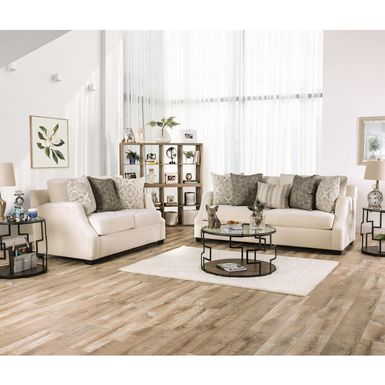 Transitional 2-Piece Sofa Set in Ivory