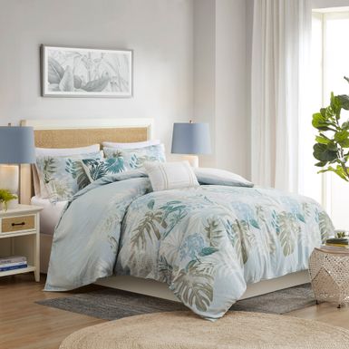 Blue Kiawah Island 5 Piece Cotton Duvet Cover Set with Throw Pillow Full/Queen