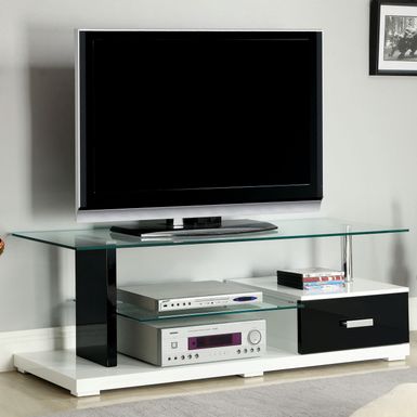 Contemporary Glass Top TV Stand in Black/White