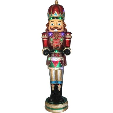 Fraser Hill Farm Indoor/Outdoor Oversized Christmas Decor, 61-In. Nutcracker Playing Snare Drum w/Moving Hands, Music, Timer, 20 LED Lights