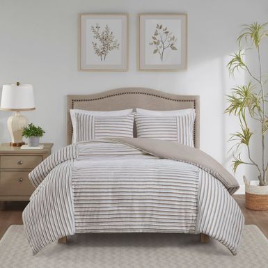 Natural Taylor 3 Piece Clipped Jacquard Duvet Cover Set Full/Queen