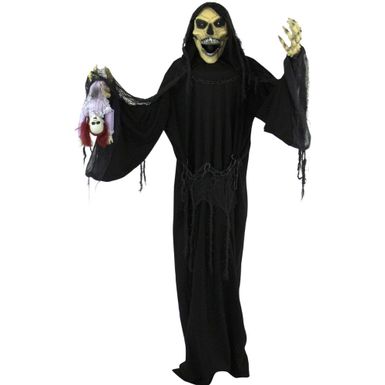 Life-Size Animatronic Reaper, Indoor/Outdoor Halloween Decoration, Flashing Colorful Eyes, Poseable, Battery-Operated