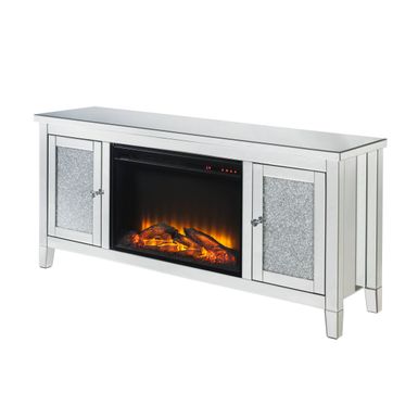 ACME Noralie TV Stand w/Fireplace, Mirrored & Faux Diamonds