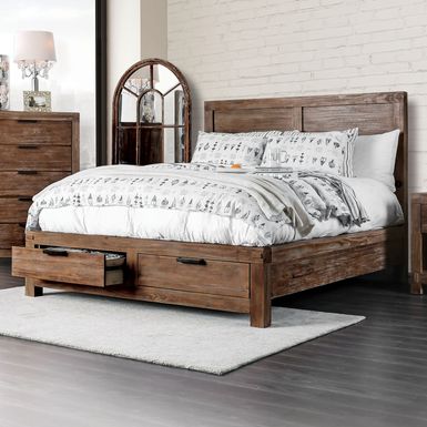 Rustic Wood King Panel Bed in Light Oak