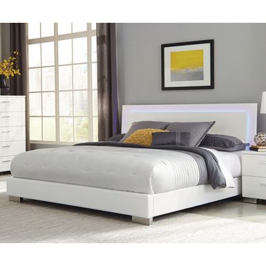 Felicity Eastern King Panel Bed with LED Lighting Glossy White