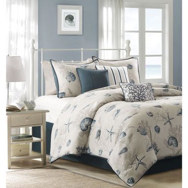 Blue Bayside 7 Piece Cotton Sateen Comforter Set, King