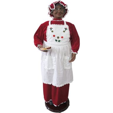 58in African American Mrs Claus Holding Plate of Cookies, Dancing with Music