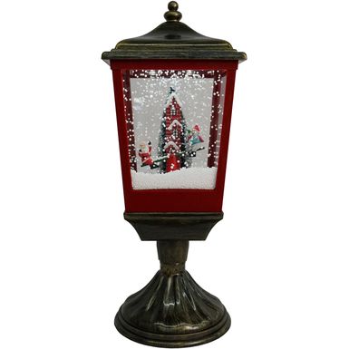 Christmas Time 20.5-In. Musical Snowy Tabletop Lamp with Seesaw Santa, Cascading Snow, and Christmas Carols, Bronze/Red