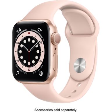 Geek Squad Certified Refurbished Apple Watch Series 6 (GPS) 40mm Gold Aluminum Case with Pink Sand Sport Band - Gold - (2020)