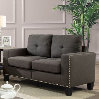 Transitional Fabric Tufted Loveseat in Gray