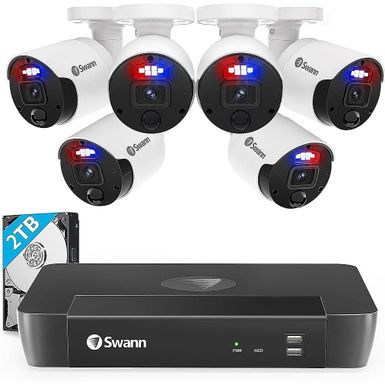 Swann Professional 8-Channel, 6-Bullet Camera, Indoor/Outdoor PoE Wired 4K HD 2TB HDD NVR Security Surveillance System - White