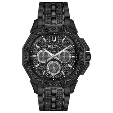 Bulova  - Mens Black IP & Black Swarovski Crystal Watch