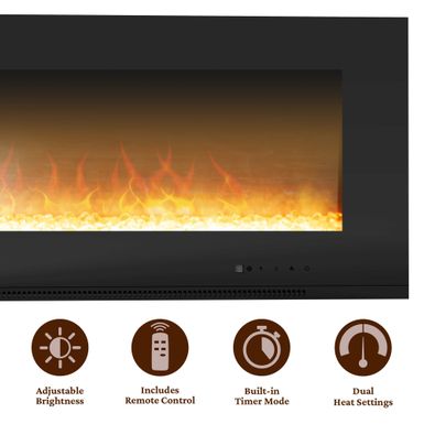 Metropolitan 56-In. Wall-Mount Electric Fireplace in Black with Crystal Rock Display