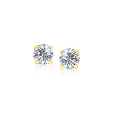 14k Yellow Gold Stud Earrings with White Hue Faceted Cubic Zirconia