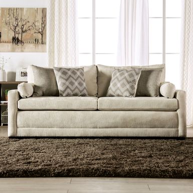 Transitional 86.5-inch Beige Chenille 3-Seat Sofa