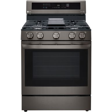 LG 5.8-Cu. Ft. Gas Convection Smart Range with AirFry and InstaView, Black Stainless Steel