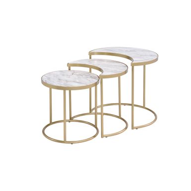 ACME Anpay Nesting Table Set, Engineering Stone & Gold