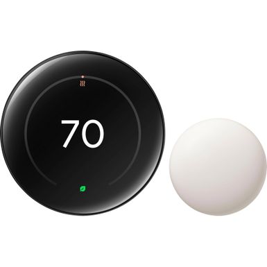 Google - Nest Learning Thermostat (4th gen) with Nest Temperature Sensor (2nd gen) - Polished Obsidian