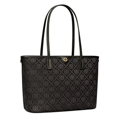 Tory Burch T Monogram Small Zip Tote-Black