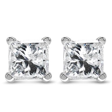 14K White Gold 1/4 Cttw Princess Cut Lab Grown Diamond Solitaire Stud Earrings (F-G Color, VS2-SI1 Clarity)