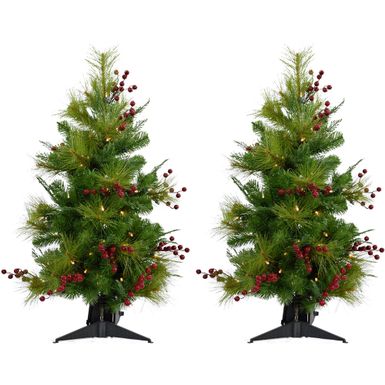 Fraser Hill Farm 3.6' Newberry Pine Tree - Clear LED Lights, Set of 2, Battery Box