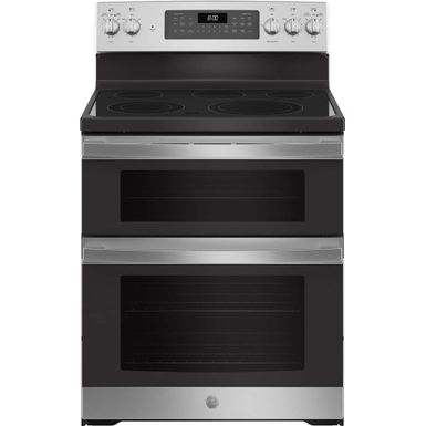 GE - 6.6 Cu. Ft. Freestanding Double Oven Electric Convection Range with Self-Steam Cleaning and No-Preheat Air Fry - Stainless Steel