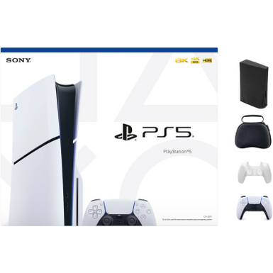 Sony - PlayStation 5 Slim Console - White With Accessories & White Controller (Total 2 Controllers Included)