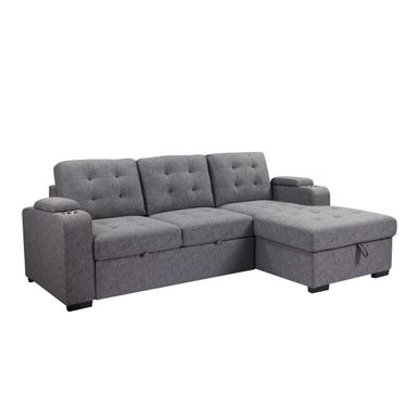 Belmont 96 in. Tufted Grey Right Facing L Shaped Sleeper Sectional with Storage