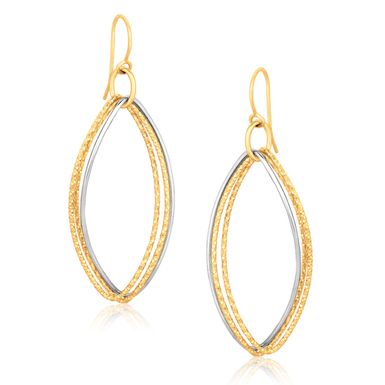 14k Two Tone Gold Textured Triple Oval Shape Drop Earrings