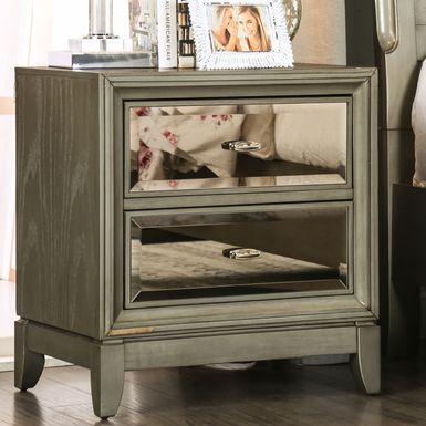 Transitional Solid Wood 2-Drawer Panel Nightstand in Silver