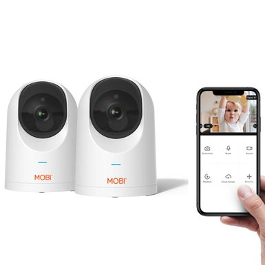 MOBI - Cam PRO HD 2Pk WiFi Pan & Tilt Video Baby Monitor w 2-Way Audio, Color Night Vision, & Cry Detection - White