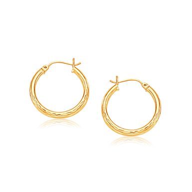 14k Yellow Gold 25mm Diameter Hoop Earring with Diamond Cut Finish