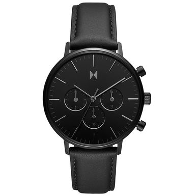 MVMT  - Mens Legacy Traveler Dual Time Panther Black Leather Strap Watch Black Dial